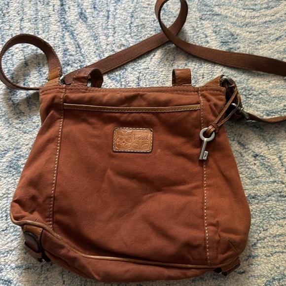 Vintage Fossil leather and canvas keeper Crossbody purse - Picture 5 of 6